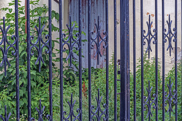 Metal gates in the old style on a summer day