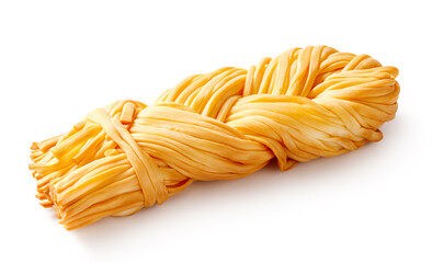 Chechil cheese isolated. Smoke chechil cheese on white background. Cheese braid of chechil for...