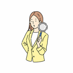 虫眼鏡を持つ女性、調査、ビジネス、女性、調べる