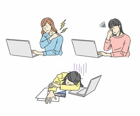 女性、ビジネス、デスクワーク、ストレス、疲労、肩こり