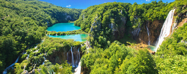 Croatia, high resolution panorama of large size, Plitvice lakes and waterfalls