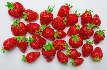 Strawberries on a white background.