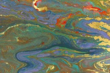 Marble dark blue and gold abstract background. Navy liquid pattern with golden glitter.