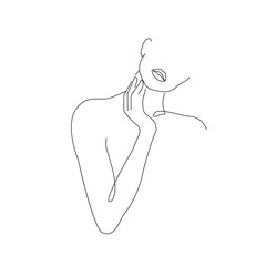 Female Face Line Art Drawing. Woman Head One Line Minimalist Illustration. Woman Minimal Sketch Drawing. Abstract Single Line Vector Art.