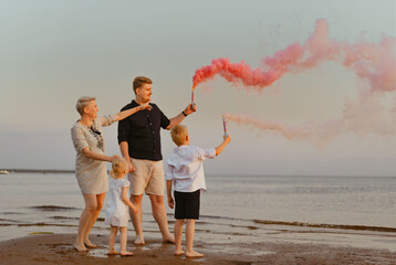 Gender reveal announcement on the beach. Loving family expecting baby girl. Happy moments