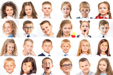 Portraits of boys and girls of primary school age, collage