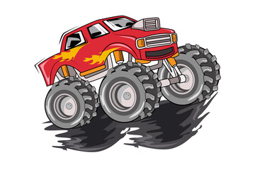 red monster truck vector art