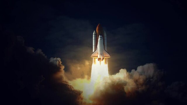 Space Shuttle takes off into space. Elements of this image furnished by NASA.