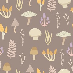 Seamless pattern with mushrooms. Colorful vector flat for kids. hand drawing. baby design for fabric, print, wrapper