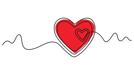 Continuous one line drawing of heart isolated on white background. Vector illustration