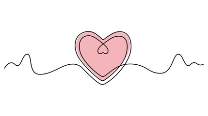 Continuous one line drawing of heart isolated on white background. Vector illustration