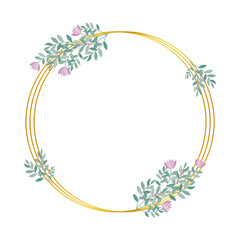 Botanical gold frame decorated with flowers, isolated vector illustration