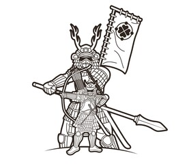Samurai Warrior with Weapons Group of Ronin Japanese Fighter Cartoon Graphic Vector