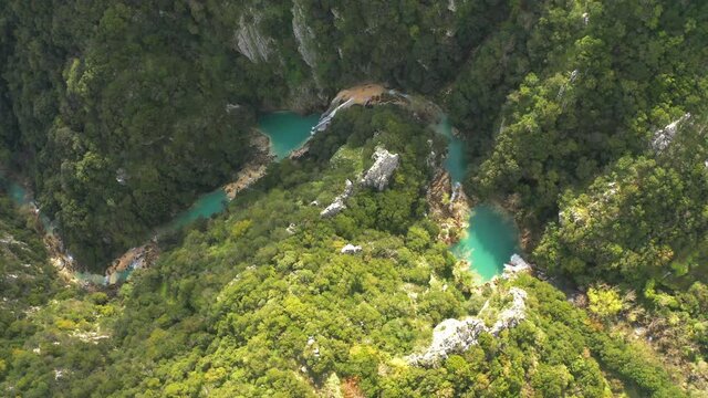Aerial, Polylimnio Waterfalls, Peloponnes, Greece