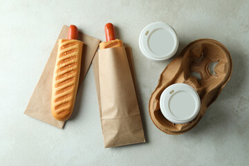Concept of tasty food with french hot dog
