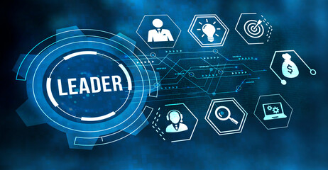 Internet, business, Technology and network concept.Successful team leader.  Business leadership concepts. A successful team leader is a manager market leader