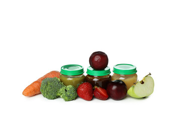 Concept of baby food isolated on white background