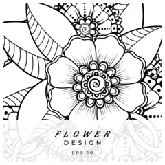 Mehndi flower for henna, mehndi, tattoo, decoration. decorative ornament in ethnic oriental style. doodle ornament. coloring book page.
