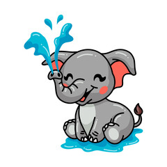 Cute baby elephant cartoon spraying water