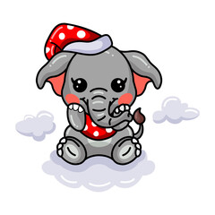 Cute baby elephant cartoon wearing red hat