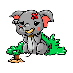 Cute sick baby elephant cartoon