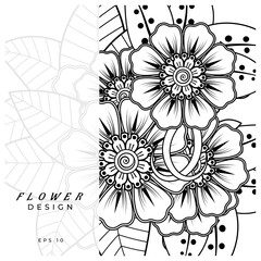 Mehndi flower for henna, mehndi, tattoo, decoration. decorative ornament in ethnic oriental style. doodle ornament. coloring book page.