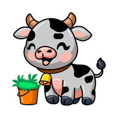 Cute baby cow cartoon with bucket