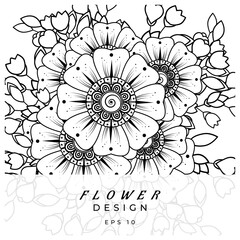 Mehndi flower for henna, mehndi, tattoo, decoration. decorative ornament in ethnic oriental style. doodle ornament. coloring book page.