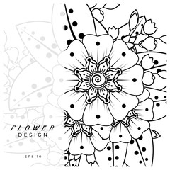 Mehndi flower for henna, mehndi, tattoo, decoration. decorative ornament in ethnic oriental style. doodle ornament. coloring book page.
