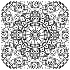 Mehndi flower for henna, mehndi, tattoo, decoration. decorative ornament in ethnic oriental style. doodle ornament. coloring book page.