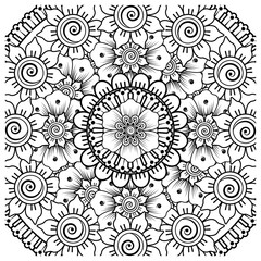 Mehndi flower for henna, mehndi, tattoo, decoration. decorative ornament in ethnic oriental style. doodle ornament. coloring book page.