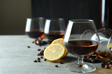 Concept of hard alcoholic drinks with cognac