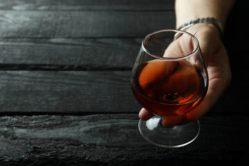 Concept of hard alcoholic drinks with cognac