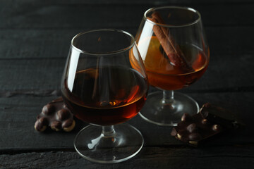 Concept of hard alcoholic drinks with cognac