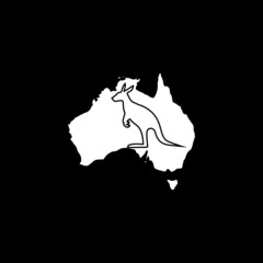 Kangaroo with Australia continent concept logo isolated on dark background