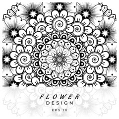 Mehndi flower for henna, mehndi, tattoo, decoration. decorative ornament in ethnic oriental style. doodle ornament. coloring book page.