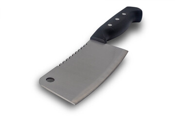 steel kitchen meat cleaver isolated on white background. Image for design project layout.