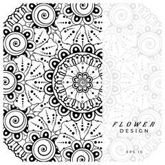 Mehndi flower for henna, mehndi, tattoo, decoration. decorative ornament in ethnic oriental style. doodle ornament. coloring book page.