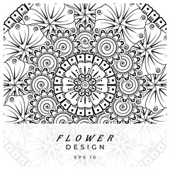 Mehndi flower for henna, mehndi, tattoo, decoration. decorative ornament in ethnic oriental style. doodle ornament. coloring book page.