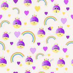 Cute seamless pattern with unicorns and rainbows