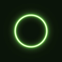 green abstract neon circle glowing in the dark. design element for poster, banner, advertisement, print.neon illustration