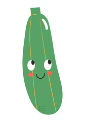 Funny cartoon zucchini with face expression. Healthy food doodle vegetable vector illustration. Harvest object in flat style showing emotions