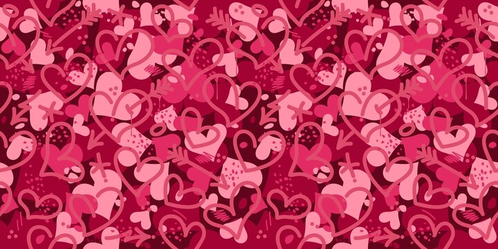 Pink Texture Camouflage With Hearts Seamless Pattern Background Vector Illustration Art