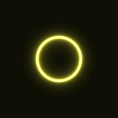 yellow abstract neon circle glowing in the dark. design element for poster, banner, advertisement, print.neon illustration
