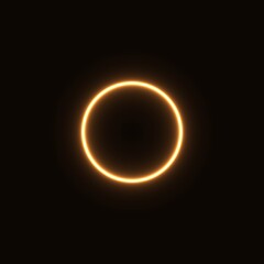 gold abstract neon circle glowing in the dark. design element for poster, banner, advertisement, print.neon illustration