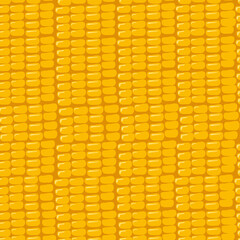 Fototapeta premium Seamless pattern with grains of corn on a yellow background. Summer or autumn print of the harvest of vegetables, texture of seeds