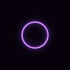 purple abstract neon circle glowing in the dark. design element for poster, banner, advertisement, print.neon illustration