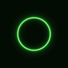 green abstract neon circle glowing in the dark. design element for poster, banner, advertisement, print.neon illustration