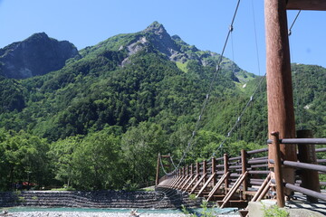 中部山岳国立公園、上高地。明神橋と明神橋。