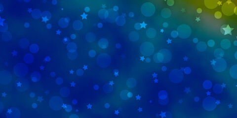 Light Blue, Yellow vector layout with circles, stars.